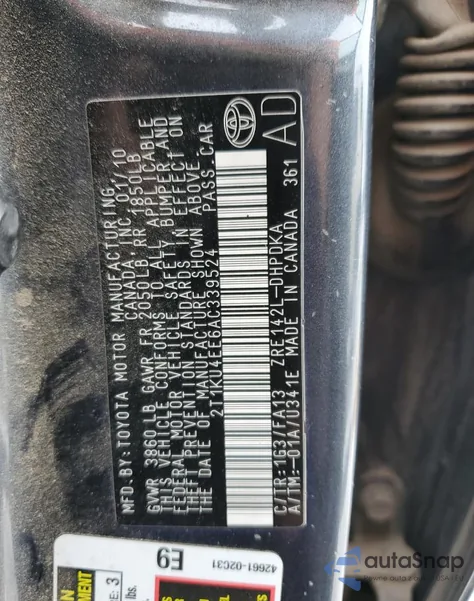 2010 Toyota Corolla Matrix from USA, damaged, VIN 2T1KU4EE6AC339524